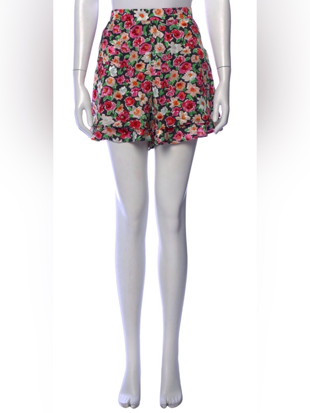 Sezane High-Waist Floral Shorts - Pink, Green, White